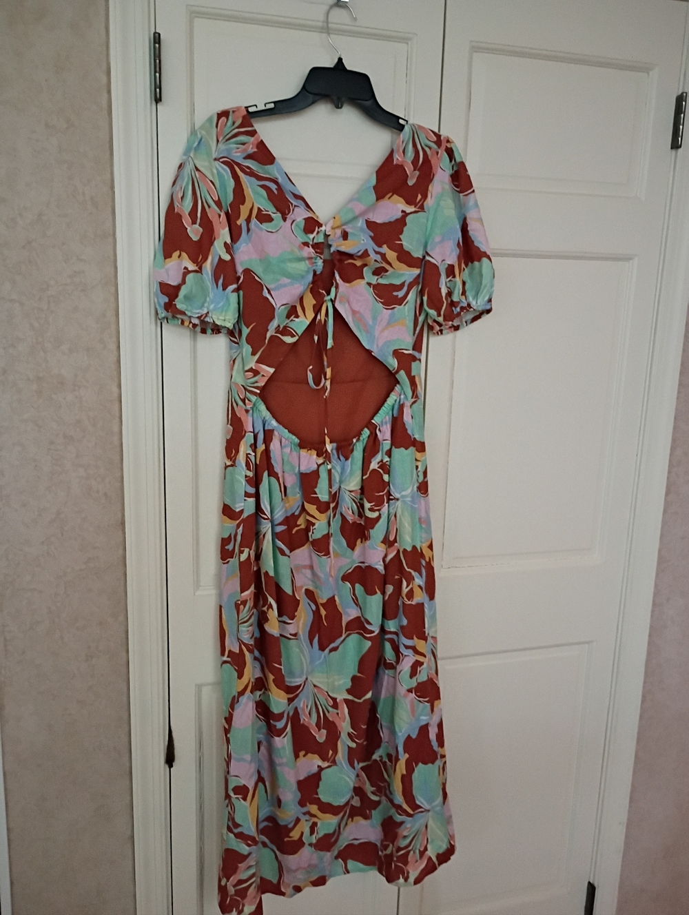 Gianni Bini Brown Floral Square-Neck Puff Sleeve Midi Dress - Picture 4 of 5